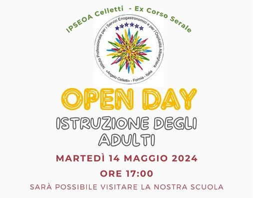 Istruzione per gli adulti  con l’open day di martedi 14 maggio  laboratori aperti